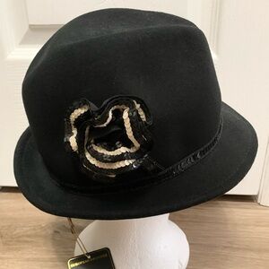 Womens Wool Felt Fedora Floral Sequins One Size NEW